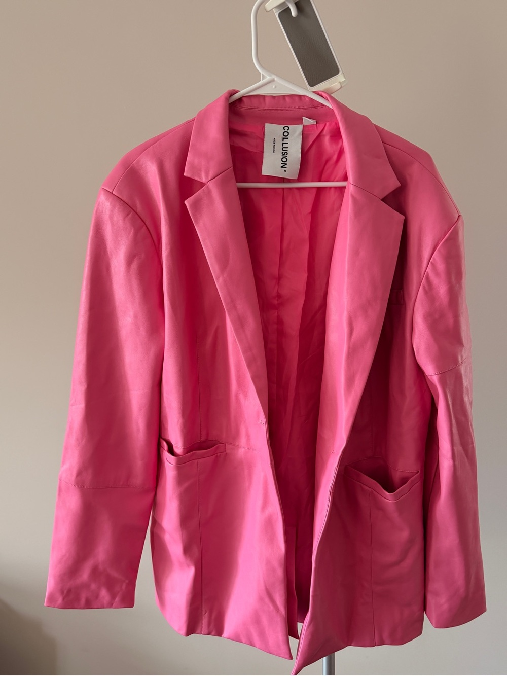 Collusion Women's Pink Tailored Faux Leather Blazer Jacket